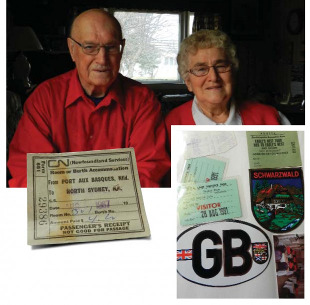 Gordon and Beulah Drake and some items from their collection, including a 1967 passenger receipt from Marine Atlantic, back when it was called CN.  Here are two such room cards they’ve saved, one from 1976 and one from 2009. Times (and prices) have certainly changed!