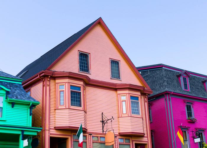 Colourful buildings in old town Lunenburg. 