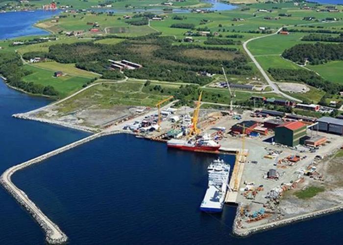 Birds eye view of a small shipyard