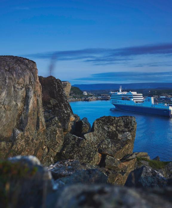 A ferry in a harbour.