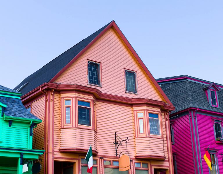 Colourful buildings in old town Lunenburg. 