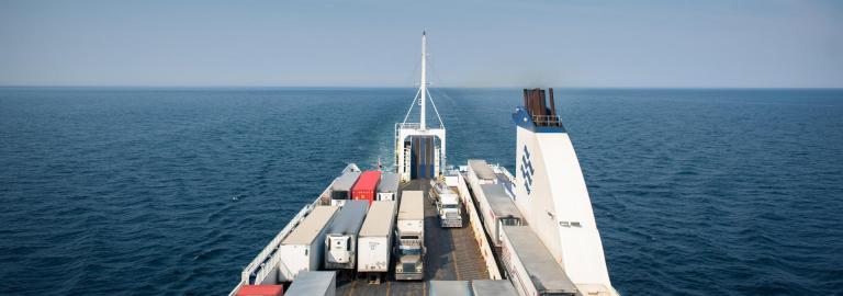 ferry transporting trucks