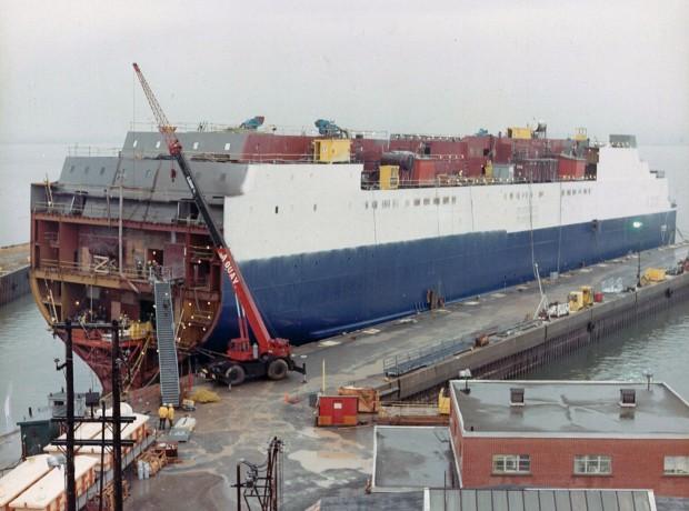 Image of the MV Caribou under construction circa 1984