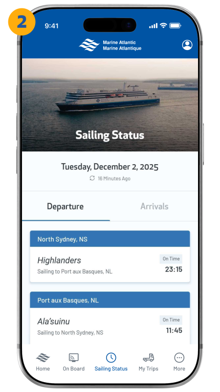 Sailing status screen