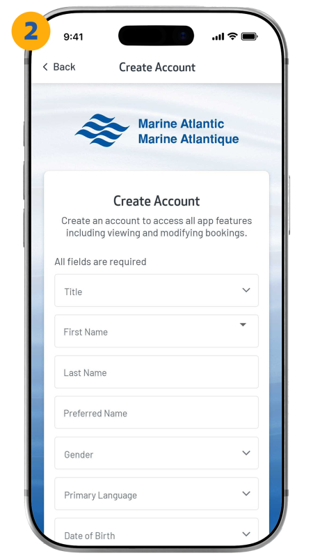 create an account screen shown