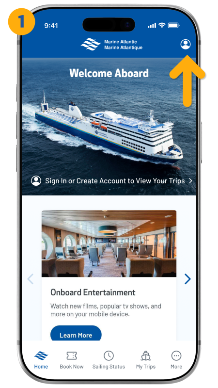 Arrow pointing to icon in top right