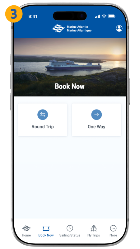 book now screen shown