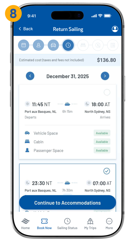 return sailing screen shown