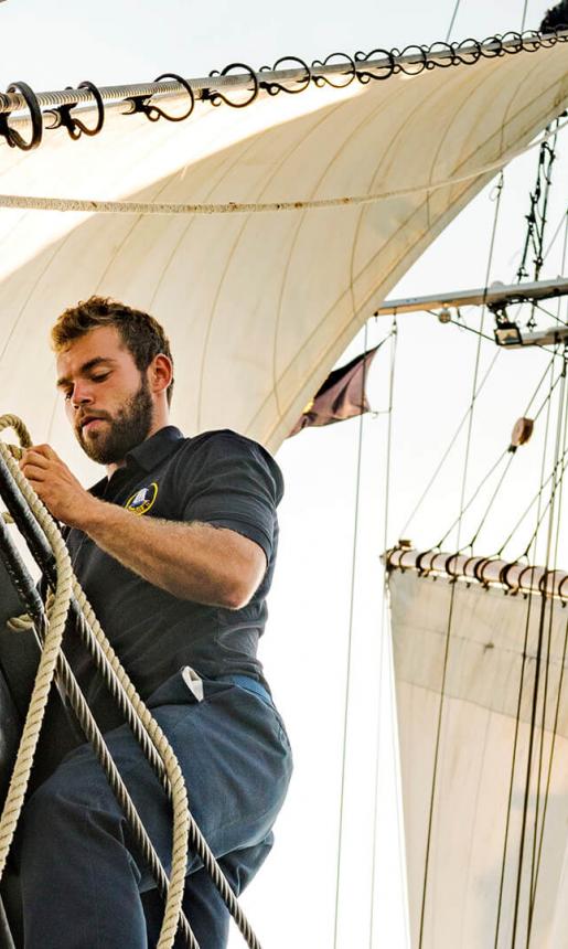 Bluenose II Deckhand Tying Ropes