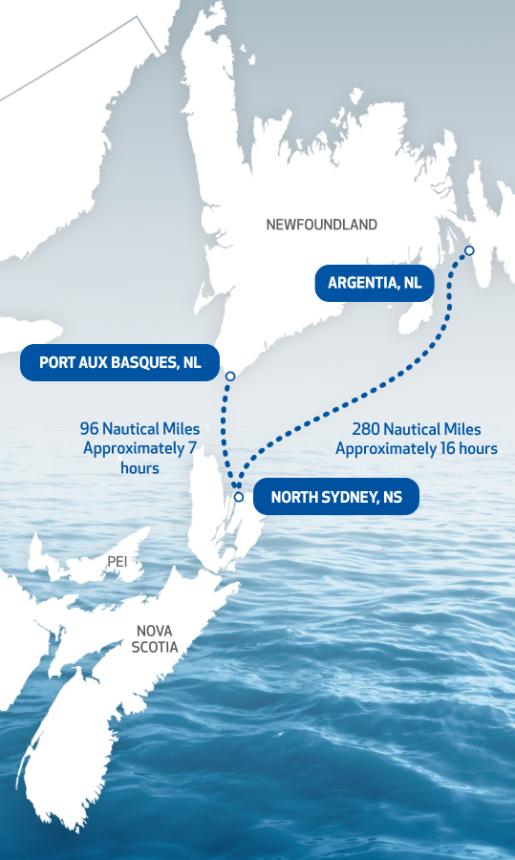 Vessel Route Map between Nova Scotia and Newfoundland and Labrador