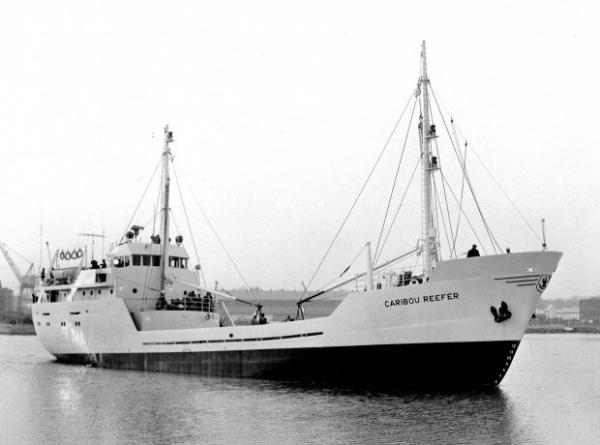 Image: black and white, starboard view of the Caribou Reefer