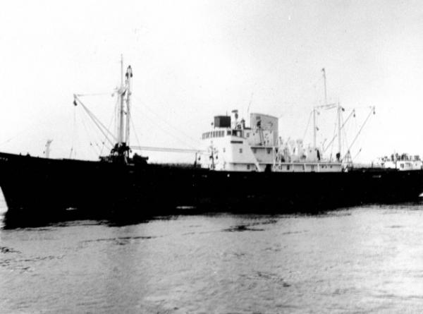 Image: black and white, unidentifiable ship on the water